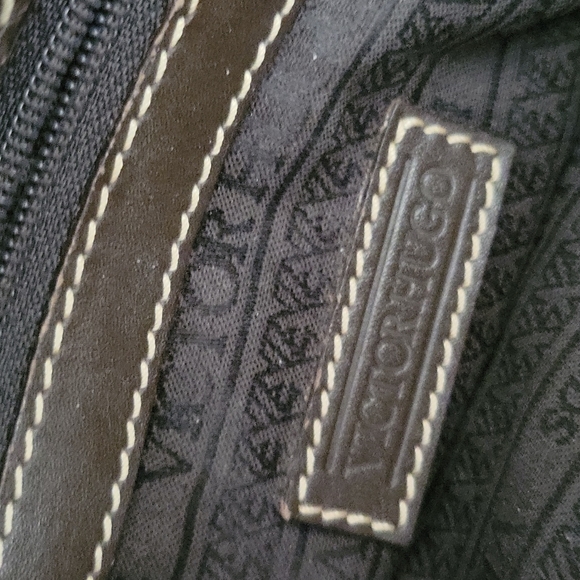 Vintage Victor Hugo Logo Satchel Brown Leather Trim - Picture 8 of 15